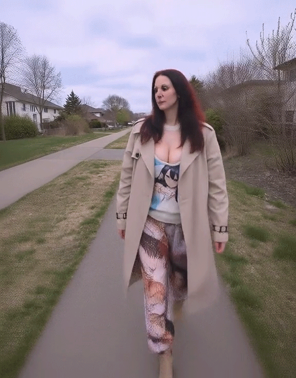 Dressica läuft draußen in einem coolen Outfit